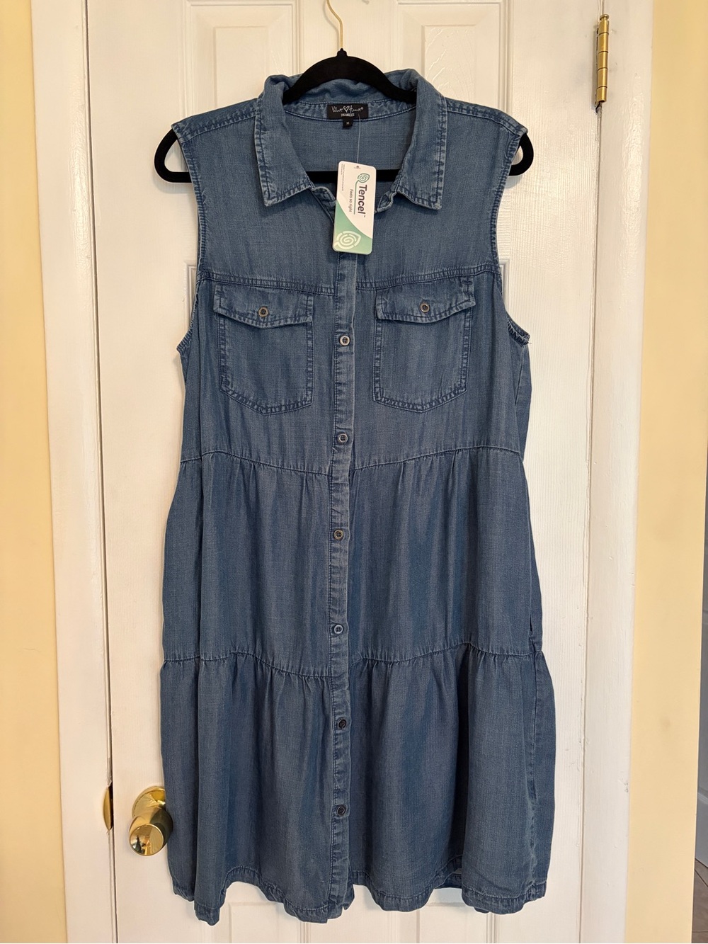 Velvet Heart Sleeveless Tencel Blue Denim Tiered Dress - Sz XL